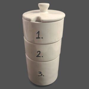 Rae Dunn Stackable Numbers Bowls 1 / 2 / 3 With Lid Farm House Decor White Black